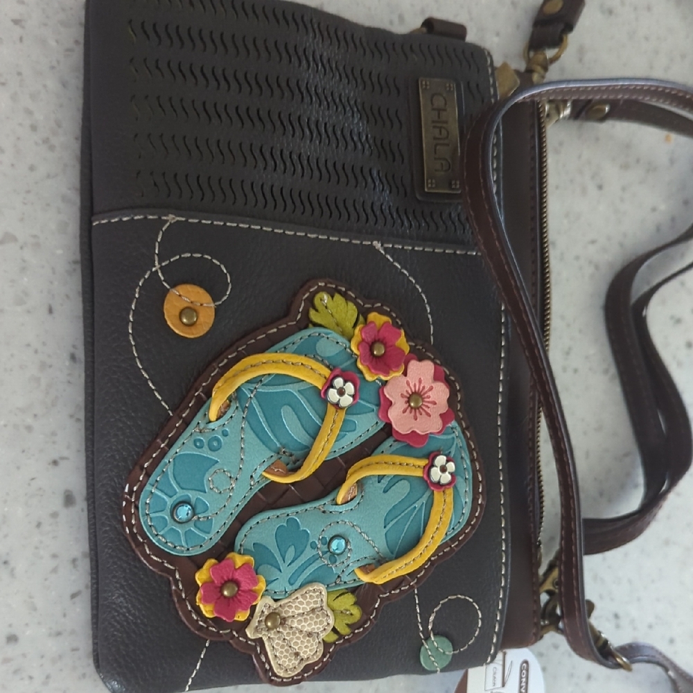 Chala Black Crossbody Bag with Blue and Yellow Flip-Flop Design